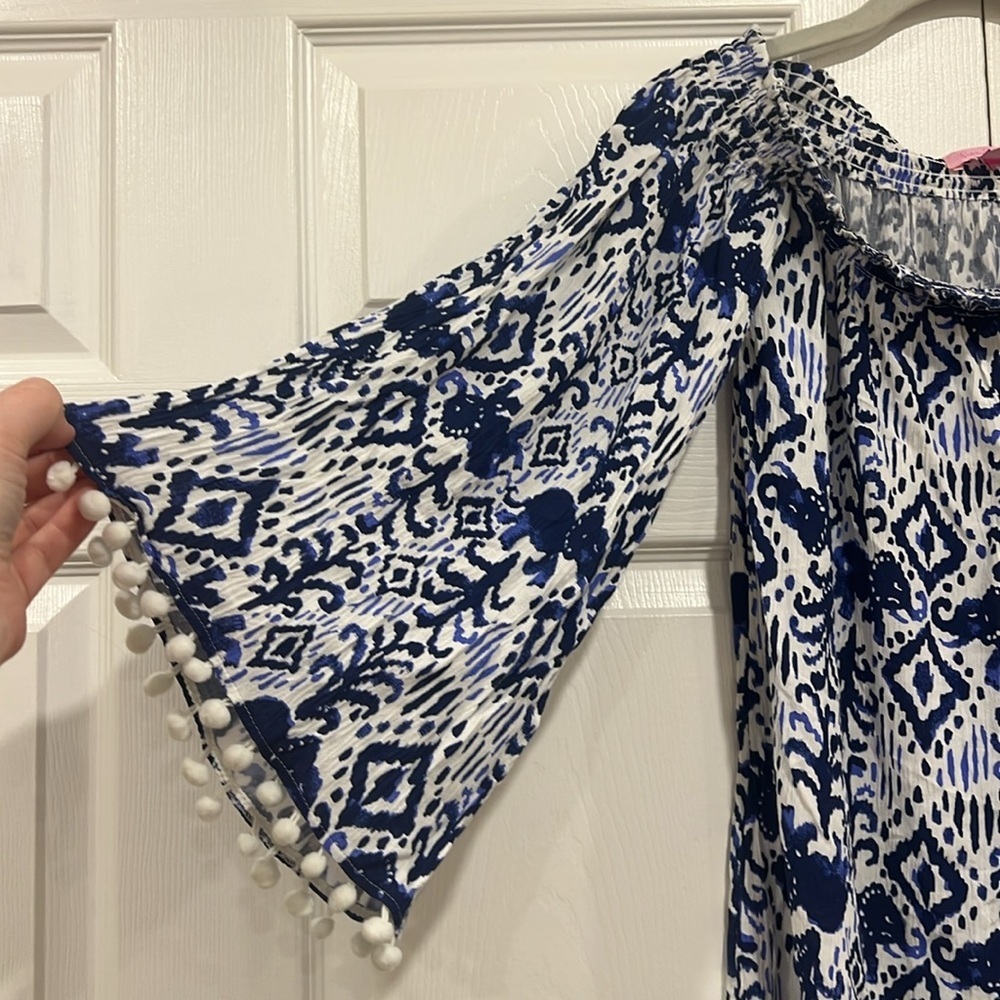 Lilly Pulitzer Nita Cover Up Womens Blue White Print Off Shoulder Size XS - Picture 3 of 8